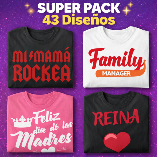 Super Pack de 43 Diseños para Playeras Día de las Madres – PSD, PNG, AI y PDF
