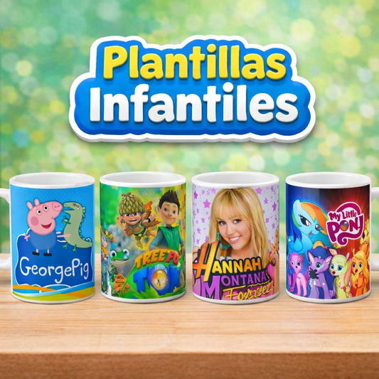 Plantillas Infantiles para Tazas | PNG Alta Resolución Pack 30 Plantillas