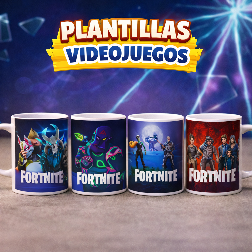 Plantillas Videojuegos para Tazas – Pack de Diseños Gamer | JPG + Mockups