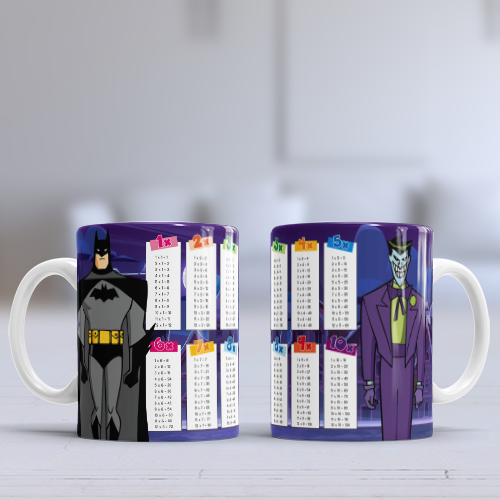 Plantillas para Tazas – Tablas de Multiplicar con Personajes | PNG + PSD + Mockup 12 plantillas