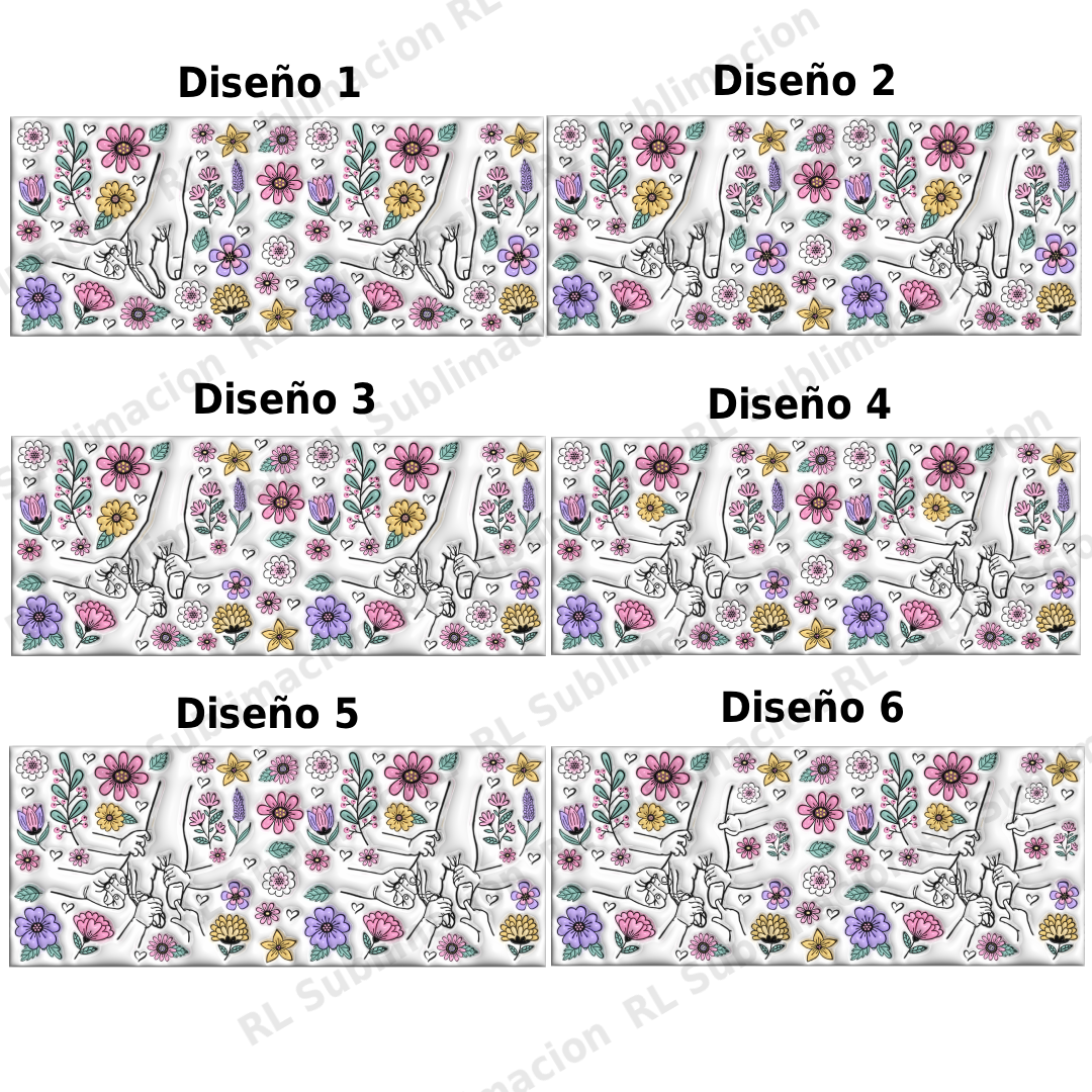 Plantilla Día de las Madres para Tazas – Diseño Floral con 6 Opciones de Manos de Hijos