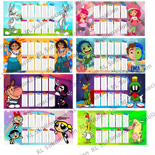 Plantillas para Tazas – Tablas de Multiplicar con Personajes | PNG + PSD + Mockup 12 plantillas