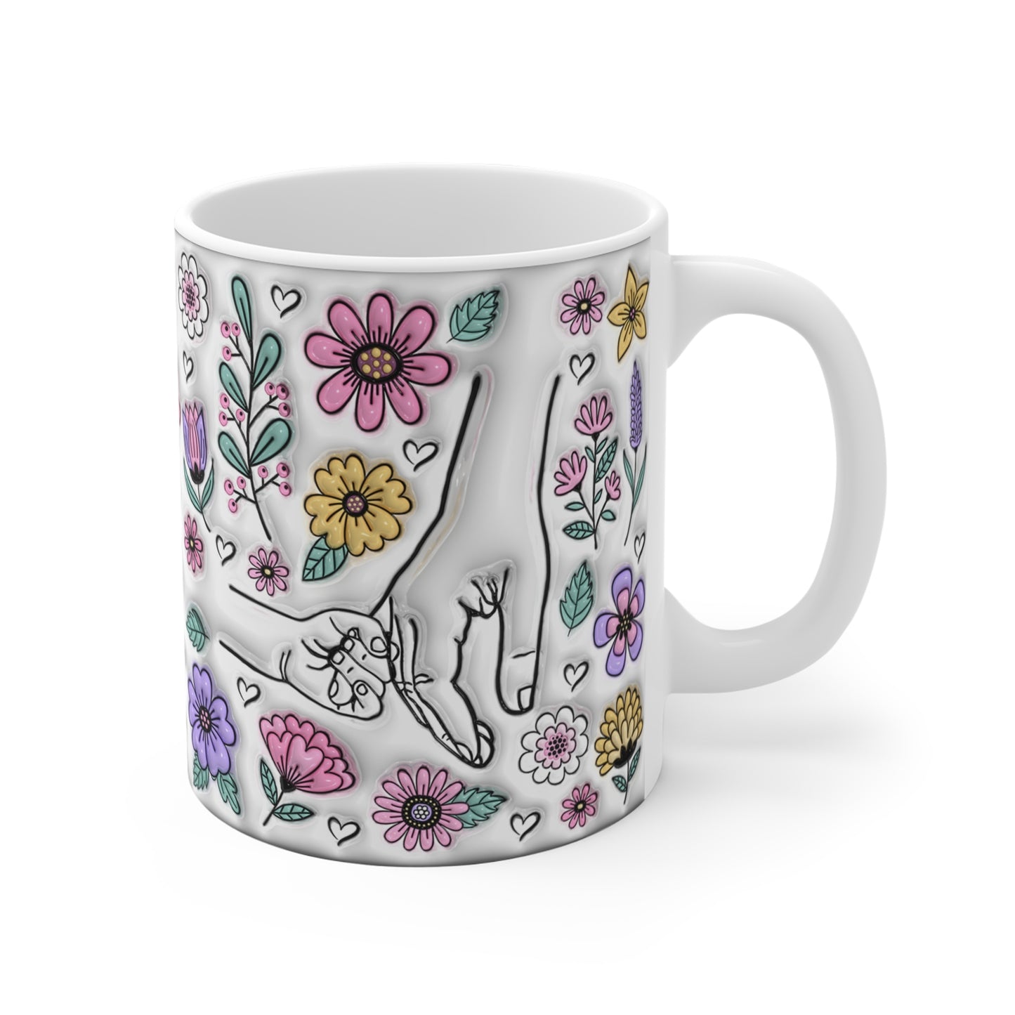 Plantilla Día de las Madres para Tazas – Diseño Floral con 6 Opciones de Manos de Hijos