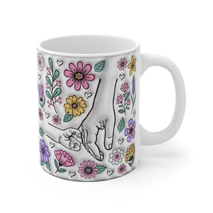 Plantilla Día de las Madres para Tazas – Diseño Floral con 6 Opciones de Manos de Hijos