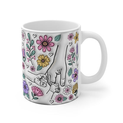 Plantilla Día de las Madres para Tazas – Diseño Floral con 6 Opciones de Manos de Hijos