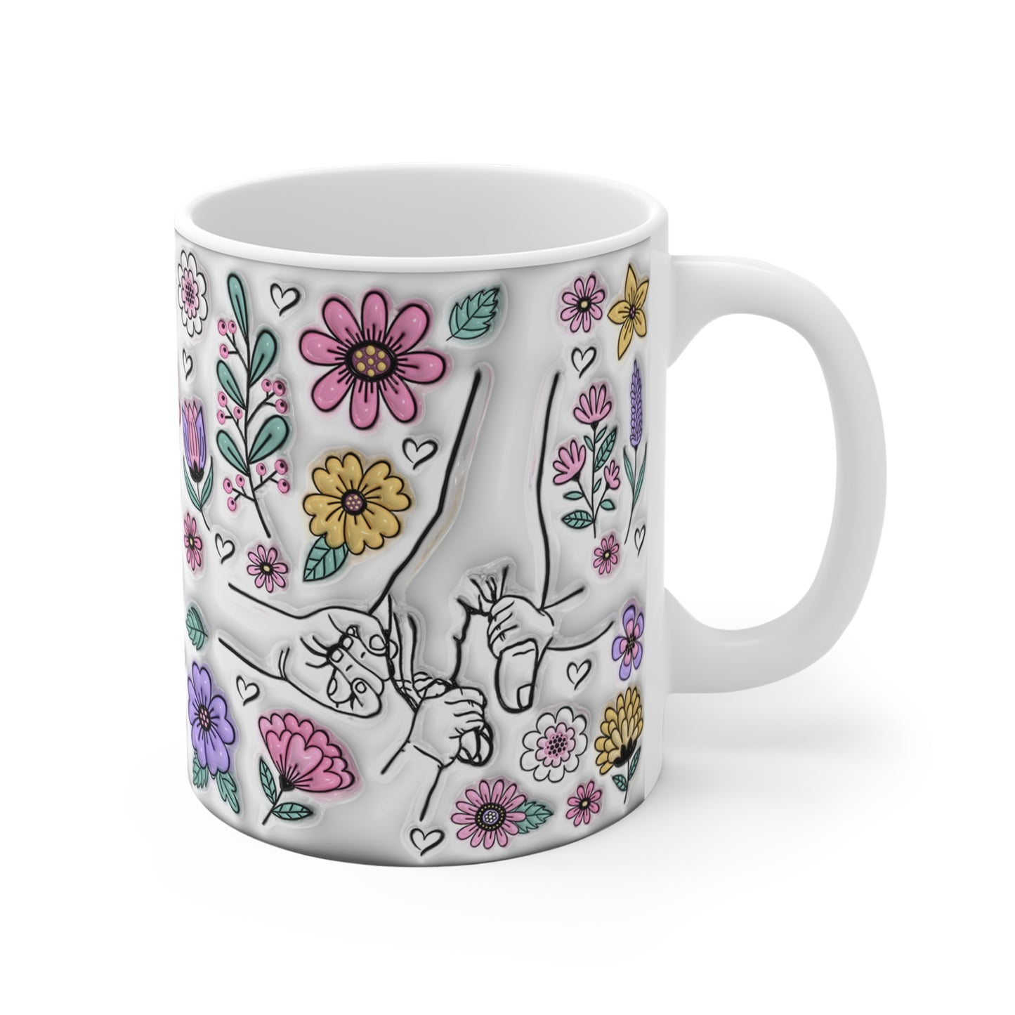 Plantilla Día de las Madres para Tazas – Diseño Floral con 6 Opciones de Manos de Hijos