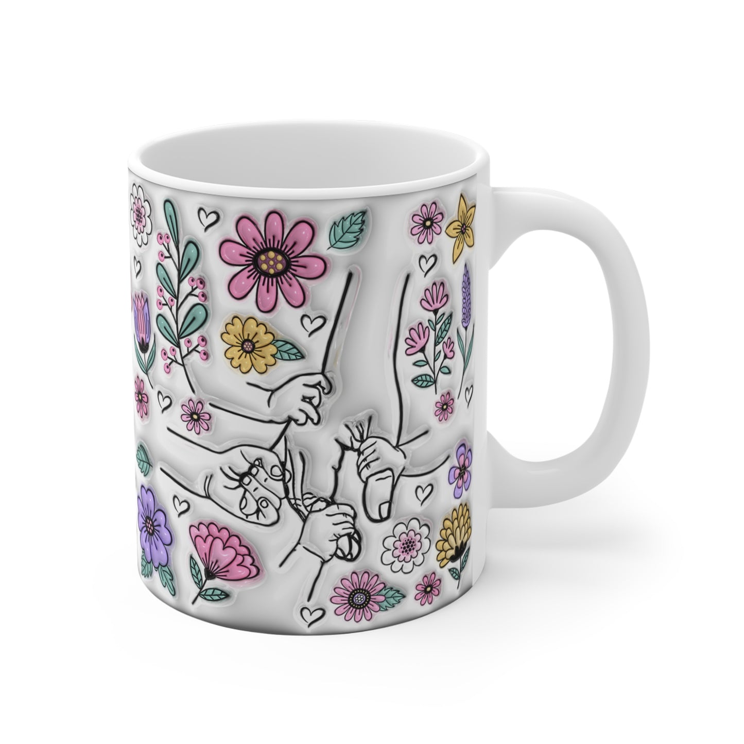 Plantilla Día de las Madres para Tazas – Diseño Floral con 6 Opciones de Manos de Hijos