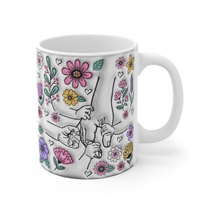 Plantilla Día de las Madres para Tazas – Diseño Floral con 6 Opciones de Manos de Hijos