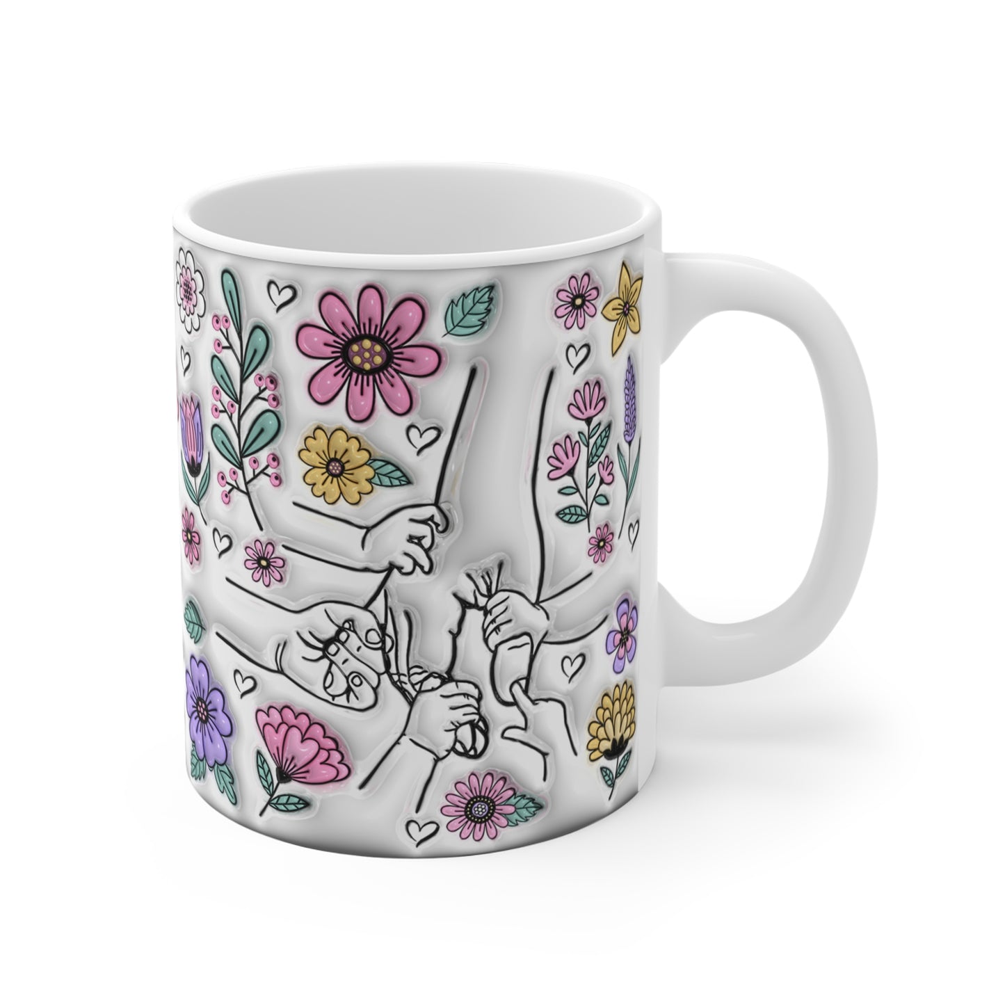 Plantilla Día de las Madres para Tazas – Diseño Floral con 6 Opciones de Manos de Hijos