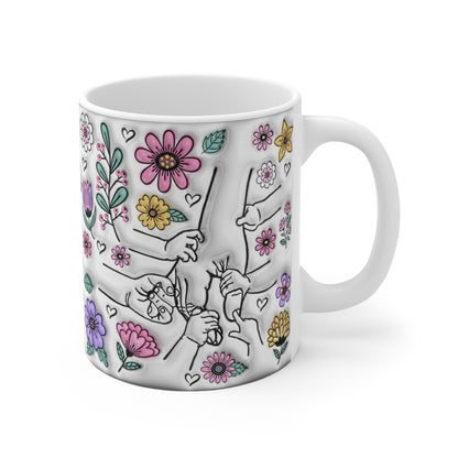 Plantilla Día de las Madres para Tazas – Diseño Floral con 6 Opciones de Manos de Hijos